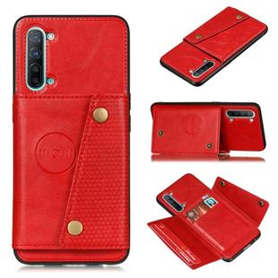 For OPPO Reno3 Double Buckle PU + TPU Shockproof Magnetic Protective Case with Card Slot & Holder(Red)