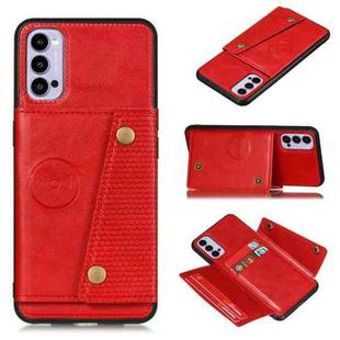 For OPPO Reno4 5G Double Buckle PU + TPU Shockproof Magnetic Protective Case with Card Slot & Holder(Red)