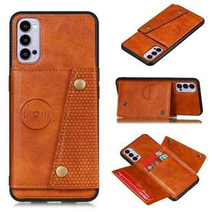 For OPPO Reno4 5G Double Buckle PU + TPU Shockproof Magnetic Protective Case with Card Slot & Holder(Light Brown)