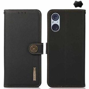 For Sony Xperia 5 V KHAZNEH Custer Genuine Leather RFID Phone Case(Black)