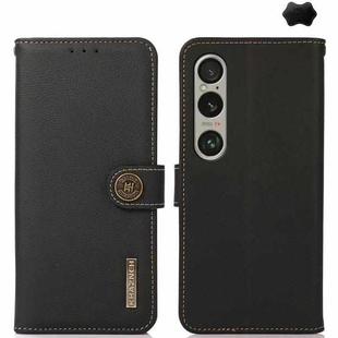 For Sony Xperia 1 VI KHAZNEH Custer Genuine Leather RFID Phone Case(Black)