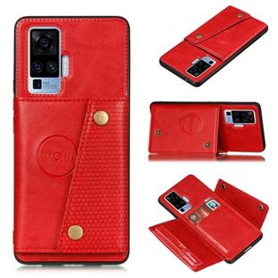 For Vivo X50 Pro Double Buckle PU + TPU Shockproof Magnetic Protective Case with Card Slot & Holder(Red)