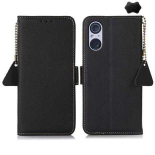 For Sony Xperia 5 V Side-Magnetic TJ Genuine Leather RFID Phone Case(Black)