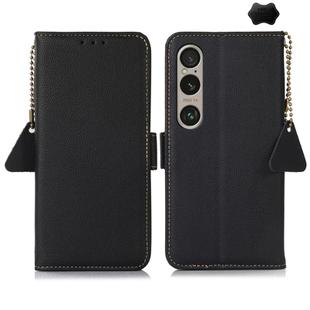 For Sony Xperia 1 VI Side-Magnetic TJ Genuine Leather RFID Phone Case(Black)