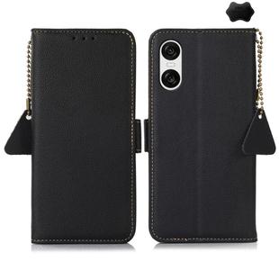 For Sony Xperia 10 VI Side-Magnetic TJ Genuine Leather RFID Phone Case(Black)