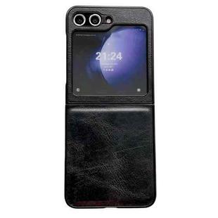 For Samsung Galaxy Z Flip5 Integrated Crazy Horse Texture Leather Shockproof Phone Case(Black)