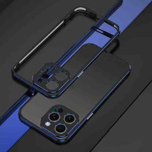 For iPhone 15 Pro Max Aurora Series Lens Protector + Metal Frame Phone Case(Black Blue)