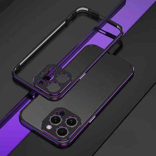 For iPhone 15 Pro Aurora Series Lens Protector + Metal Frame Phone Case(Black Purple)