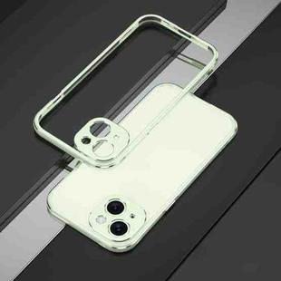 For iPhone 15 Plus Aurora Series Lens Protector + Metal Frame Phone Case(Green Silver)