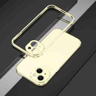 For iPhone 15 Aurora Series Lens Protector + Metal Frame Phone Case(Gold Silver)