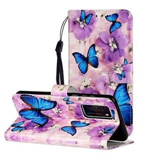 For Huawei P40 Oil Embossed Coloured Drawing Pattern Horizontal Flip PU Leather Case with Holder & Card Slots & Wallet(Purple Flower Butterfly)