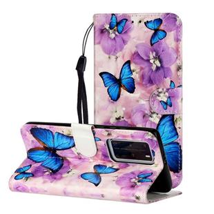 For Huawei P40 Pro Oil Embossed Coloured Drawing Pattern Horizontal Flip PU Leather Case with Holder & Card Slots & Wallet(Purple Flower Butterfly)