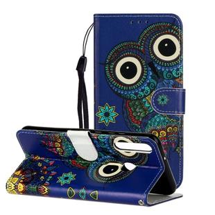 For Huawei P40 Lite E / Y7p Oil Embossed Coloured Drawing Pattern Horizontal Flip PU Leather Case with Holder & Card Slots & Wallet(Blue Owl)