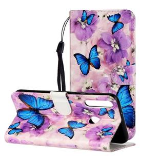 For Huawei P40 Lite E / Y7p Oil Embossed Coloured Drawing Pattern Horizontal Flip PU Leather Case with Holder & Card Slots & Wallet(Purple Flower Butterfly)