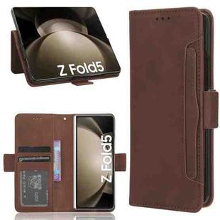 For Samsung Galaxy Z Fold5 Skin Feel Calf Texture Card Slots Leather Phone Case(Brown)