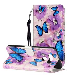 For LG K51 Oil Embossed Coloured Drawing Pattern Horizontal Flip PU Leather Case with Holder & Card Slots & Wallet(Purple Flower Butterfly)
