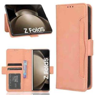 For Samsung Galaxy Z Fold5 Skin Feel Calf Texture Card Slots Leather Phone Case with Pen Slot(Pink)