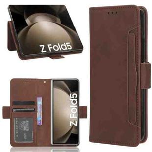 For Samsung Galaxy Z Fold5 Skin Feel Calf Texture Card Slots Leather Phone Case with Pen Slot(Brown)
