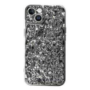 For iPhone 14 Electroplated 3D Stone Texture TPU Phone Case(Silver)