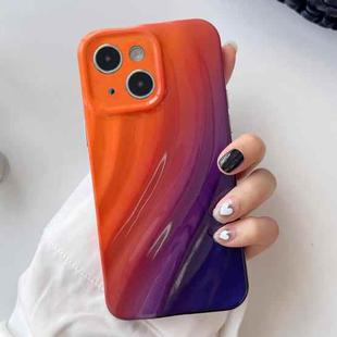 For iPhone 14 Plus Wave Texture Gradient Color TPU Phone Case(Orange-Black)