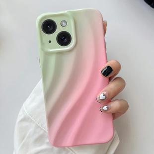For iPhone 15 Plus Wave Texture Gradient Color TPU Phone Case(Green-Pink)