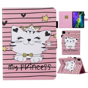For iPad Pro 11 (2020) Colored Drawing Pattern Horizontal Flip PU Leather Tablet Case with Holder & Card Slot & Sleep / Wake-up Function(Crown Cat)