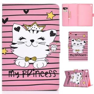 For Samsung Galaxy Tab A 10.1 (2019) T510/T515 Colored Drawing Pattern Horizontal Flip PU Leather Case with Holder & Card Slot(Crown Cat)