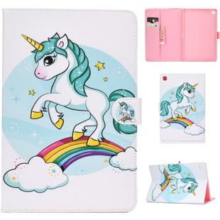 For Samsung Galaxy Tab A 10.1 (2019) T510/T515 Colored Drawing Pattern Horizontal Flip PU Leather Case with Holder & Card Slot(Unicorn)