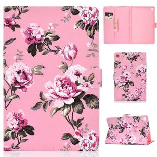 For Samsung Galaxy Tab S5e 10.5 T720 / T725 Colored Drawing Pattern Horizontal Flip PU Leather Case with Holder & Card Slot & Sleep / Wake-up Function(Pink Flowers)