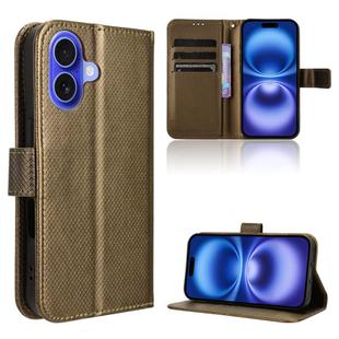 For iPhone 16 Diamond Texture Leather Phone Case(Brown)