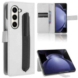 For Samsung Galaxy Z Fold6 with Pen Slot Diamond Texture Leather Phone Case(White)