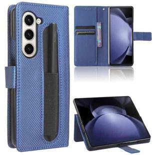 For Samsung Galaxy Z Fold6 with Pen Slot Diamond Texture Leather Phone Case(Blue)