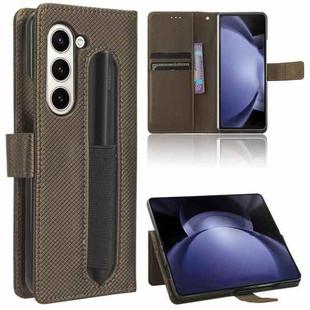 For Samsung Galaxy Z Fold6 with Pen Slot Diamond Texture Leather Phone Case(Brown)