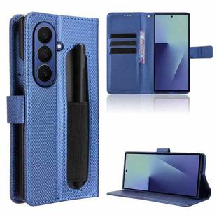 For Samsung Galaxy Z Fold7 with Pen Slot Diamond Texture Leather Phone Case(Blue)