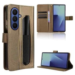 For Samsung Galaxy Z Fold7 with Pen Slot Diamond Texture Leather Phone Case(Brown)