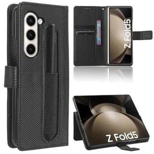 For Samsung Galaxy Fold5 Diamond Texture Leather Phone Case with Pen Slot(Black)