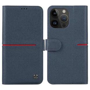 For iPhone 15 Pro GEBEI Top-grain Horizontal Flip Leather Phone Case(Blue)