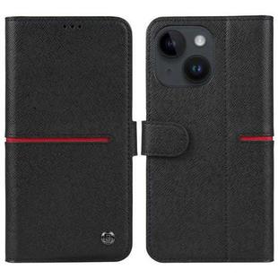 For iPhone 15 GEBEI Top-grain Horizontal Flip Leather Phone Case(Black)