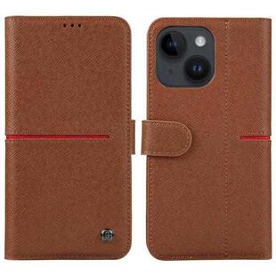 For iPhone 15 GEBEI Top-grain Horizontal Flip Leather Phone Case(Brown)