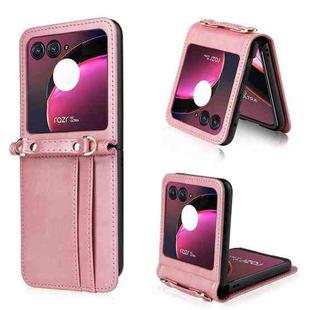 For Motorola Razr 40 Ultra Crossbody Card Slot Leather Phone Case(Pink)