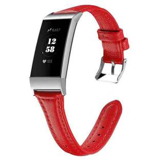 For Fitbit Charge 3 / 4 Slim Steel Head Leather Watch Band(Red)