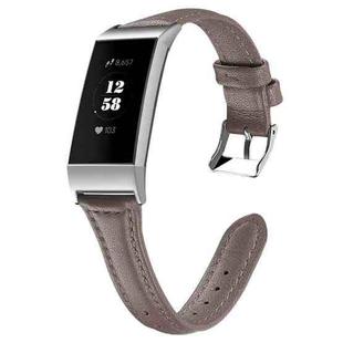 For Fitbit Charge 3 / 4 Slim Steel Head Leather Watch Band(Gray)