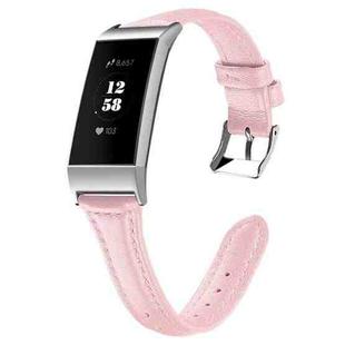 For Fitbit Charge 3 / 4 Slim Steel Head Leather Watch Band(Rose Pink)