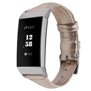 For Fitbit Charge 3 / 4 Slim Steel Head Leather Watch Band(Rose Gold)