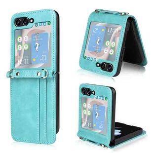 For Samsung Galaxy Z Flip5 Crossbody Card Slot Leather Phone Case(Mint Green)