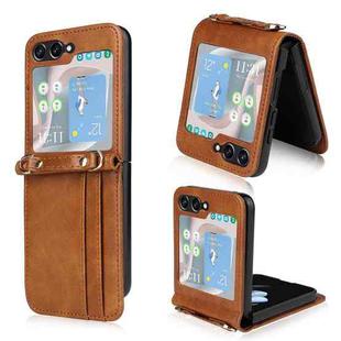 For Samsung Galaxy Z Flip5 Crossbody Card Slot Leather Phone Case(Brown)