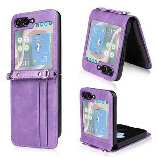 For Samsung Galaxy Z Flip5 Crossbody Card Slot Leather Phone Case(Purple)