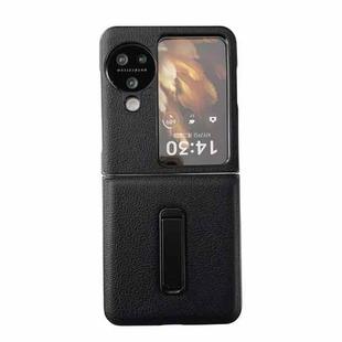 For OPPO Find N3 Flip Lichi Texture PU Shockproof Phone Case with Holder(Black)