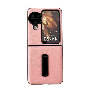 For OPPO Find N3 Flip Lichi Texture PU Shockproof Phone Case with Holder(Pink)