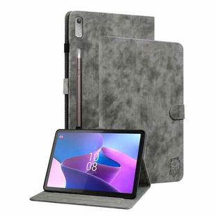 For Lenovo Tab P12 Tiger Pattern Flip Leather Tablet Case(Grey)